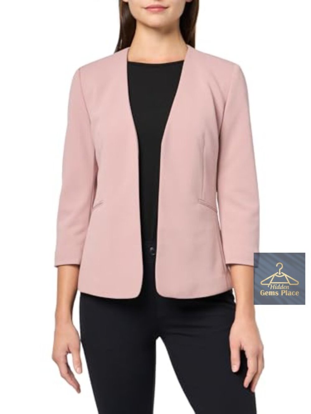Open Front Collarless Blazer Jacket 95% Polyester 5% Spandex